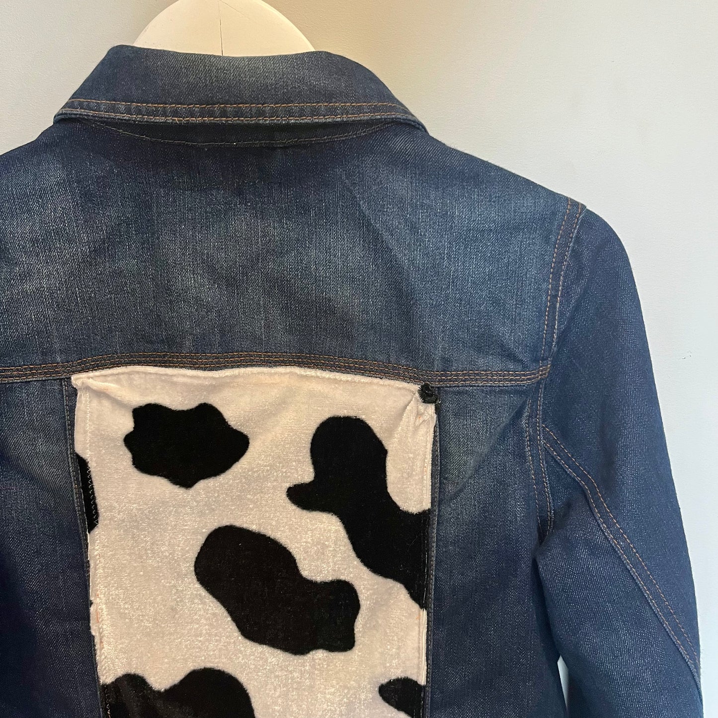 Cow Print Denim Jacket | Size 8