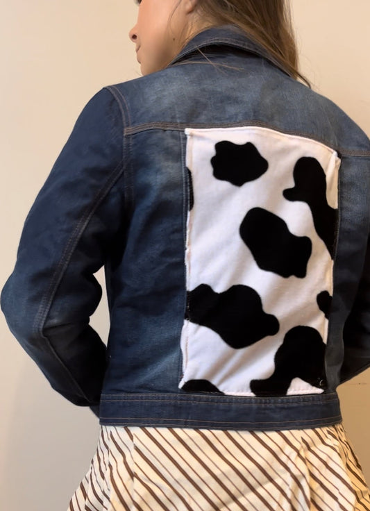Cow Print Denim Jacket | Size 8