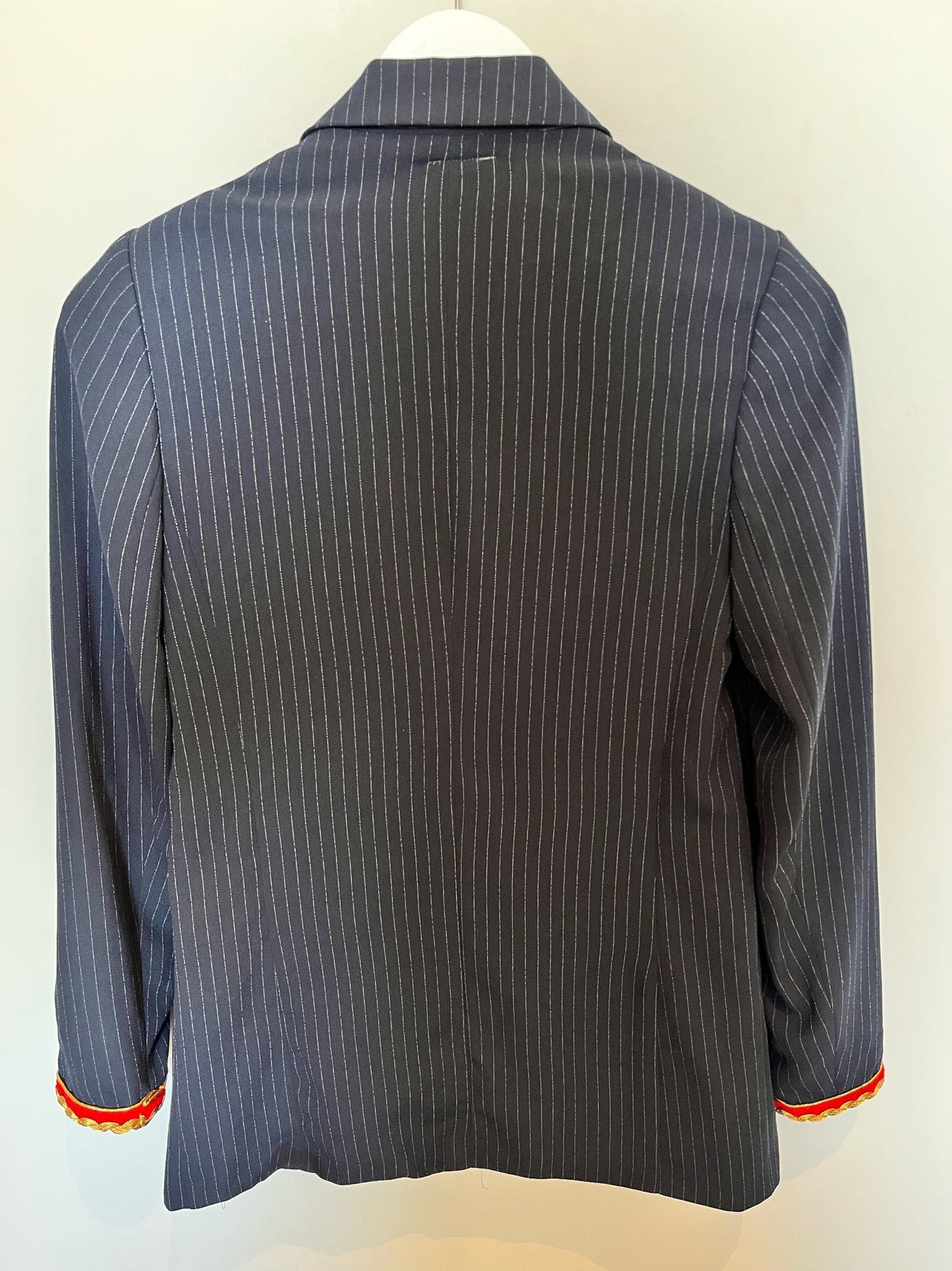 Pinstripe Blazer | Green and Gold velvet trims | SIZE 8