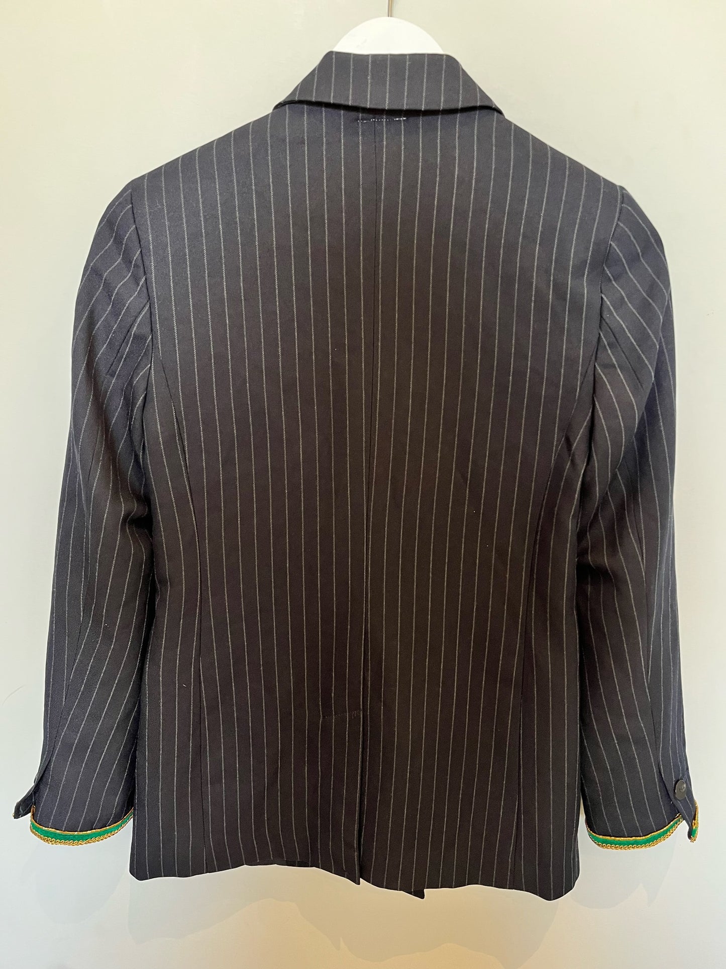 Pinstripe Blazer | Green and Gold velvet trims | SIZE 8