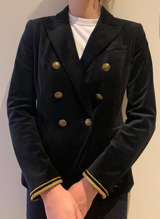 Black velvet blazer | Black velvet trims | Size 10
