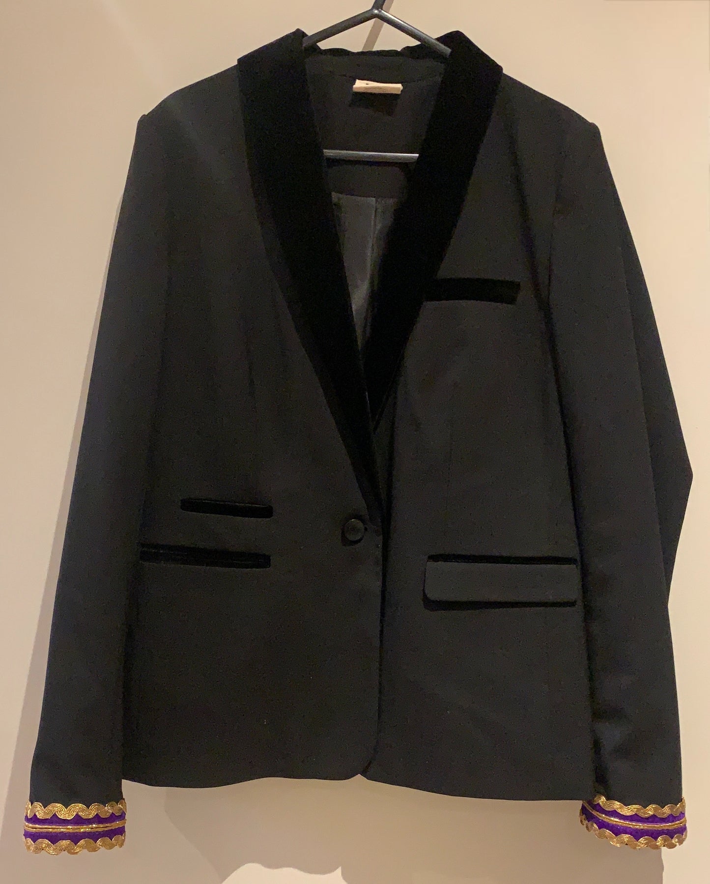 Black Blazer | Violet Velvet Cuffs | Size 10