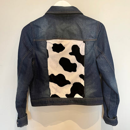 Cow Print Denim Jacket | Size 8