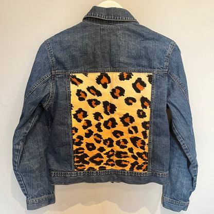 Leopard Print Denim Jacket | Size 8