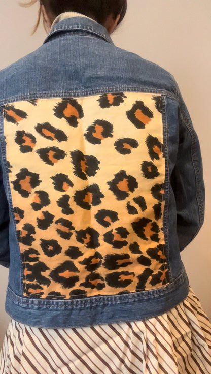 Leopard Print Denim Jacket | Size 8
