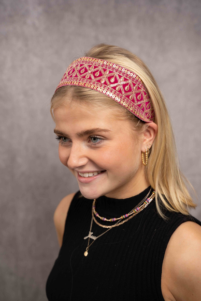 Bright pink velvet headband
