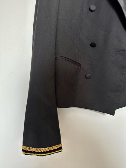 Black Blazer with Silk Lapel Collar | Skinny Black Velvet Trim | Size 14