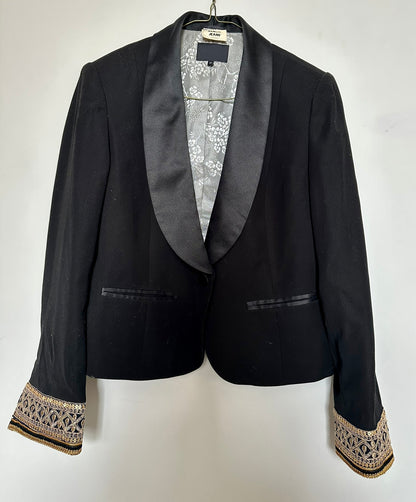 Black Blazer with Silk Lapel Collar | Black and Gold | Size 12